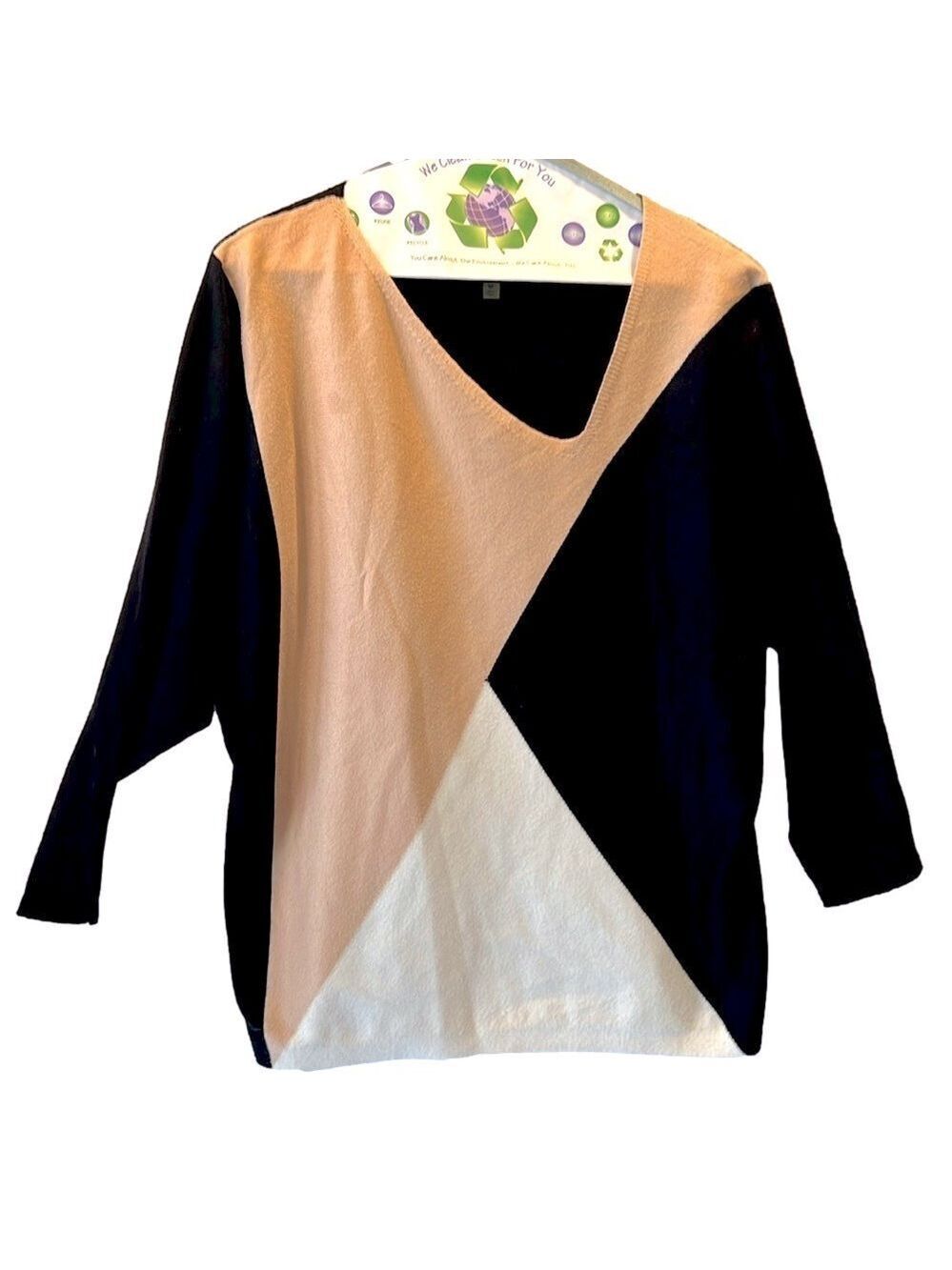 Aaeda Sweater Top, SZ M, PTP 22", Length 24", Off Center V Neck, Tri-Color Top,